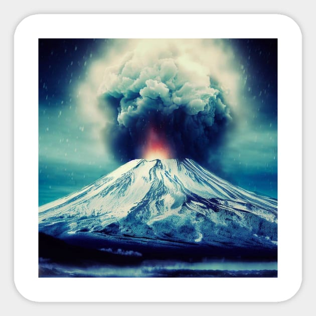 Mount Fuji erupting Sticker by CRAZYMAN